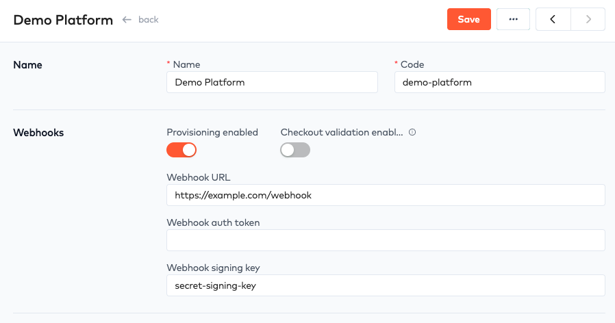 Set a signing key for a Platform webhook